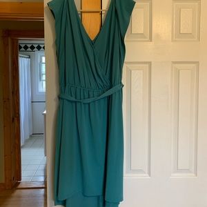 Teal v-neck high-low wrap dress
